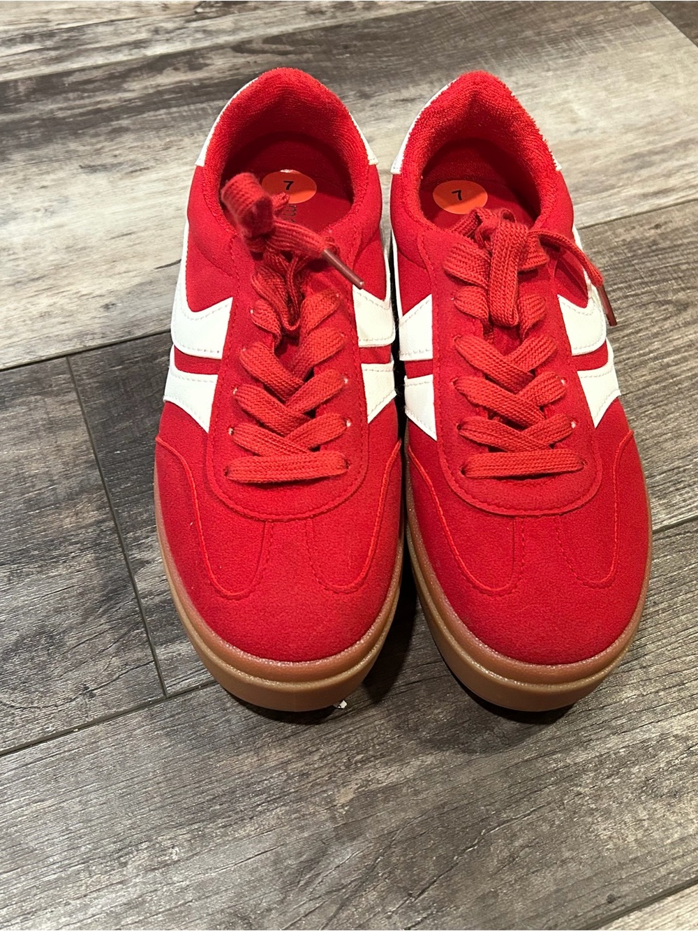 Madden Girl Red Suede Lace-Up Sneakers with White Accent